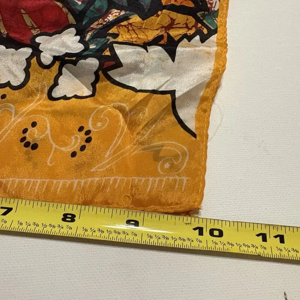 Honey Silk Scarf Colorful Fall Leaves Design 10”x52” Japan Vtg Orange Red Green